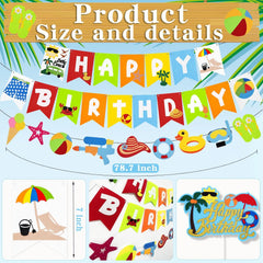 Summer Beach Party Decorations, Beach Theme Pool Birthday Party Supplies Including Birthday Banner Garland Paper Lanterns Balls Cupcake Toppers Balloons Set for Hawaiian Luau Party