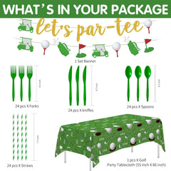 Golf Party Decorations, Golf Birthday Party Supplies, Plate, Napkin, Cup, Let'S Par-Tee Banner, Tablecloth, Cutlery, Golf Decorations for Golf Lover Baby Shower 1St 2Nd Birthday, Serves 24