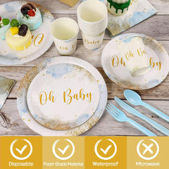 175 Pcs Baby Boy Shower Decorations, Dusty Blue, Includes Plates, Napkins, Cups, Cutlery for 25 Guests, D9267K-11-N