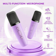 Mini Karaoke Machine with 2 Wireless Microphones, TOP Kids Gifts for Girls Ages 3, 4, 5, 6, 7, 8, 9,10,11,12 +Year Old, 4-12 Years Old Birthday Toy Gift for Girls Boys Party (Purple)