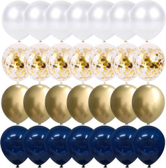 Navy Blue and Gold Confetti Balloons, 50 Pcs 12 Inch Pearl White and Gold Metallic Chrome Birthday Balloons for Celebration Graduation Party Balloons