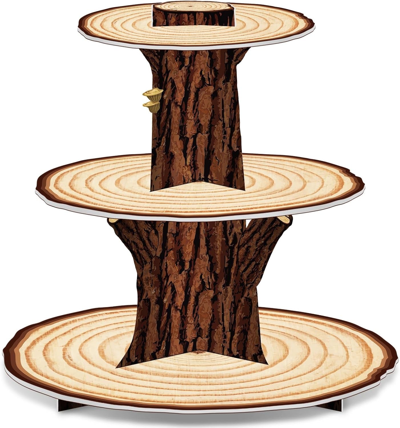 Wooden Cupcake Stand Decoration 3 Tier Western Party Cake Holder Woodland Baby Shower Rustic Wood Cupcake Stand Decor for Camping Birthday Party Woodland Animals Hunting Forest Safari Party Supplies