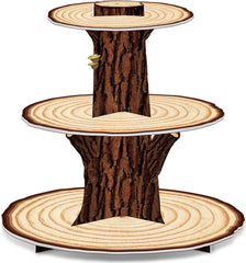 Wooden Cupcake Stand Decoration 3 Tier Western Party Cake Holder Woodland Baby Shower Rustic Wood Cupcake Stand Decor for Camping Birthday Party Woodland Animals Hunting Forest Safari Party Supplies