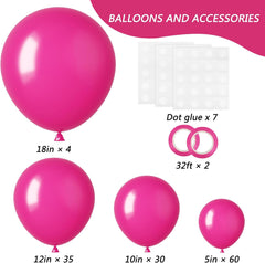 129-Piece Hot Pink Balloon Arch Kit - Latex Magenta Pink Balloons in Various Sizes (18", 12", 10", 5") for Birthday, Baby Shower, Wedding, and Princess Theme Party Decorations