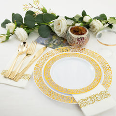 350-Piece Premium Gold Dinnerware Set - Includes Dinner Plates, Dessert Plates, Napkins, Cups, and Plastic Cutlery for Elegant Events