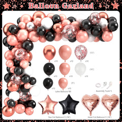 Retirement Party Decorations for Women 109Pcs Rose Gold Black Happy Retirement Decorations Retired Banner Backdrop Balloons Sash Hanging Swirls Pompoms Tablecloth Honeycomb Centerpiece(Rose Gold)