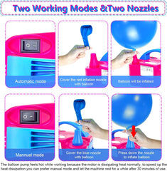 Electric Balloon Pump, Portable 2 Modes Balloon Blower Machine with 14 Balloon Arch Kits, Air Pump for Balloon, Balloon Inflator for Party Decoration