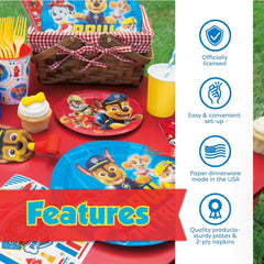 Paw Patrol Birthday Decorations | Paw Patrol Party Supplies | with Paw Patrol Tablecloth, Paw Patrol Plates, Napkins, Character Masks, Forks, Button | Serves 16 Guests