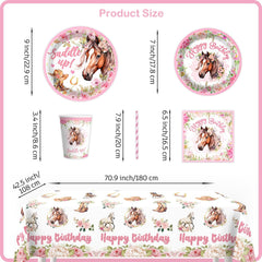 185 Pcs Cowgirl Birthday Party Decorations Tableware Set, Horse Party Supplies Includes Plates, Napkins, Cups, Banner, Hanging Swirl, Tablecloth, Cake Topper, for Girl Birthday Decorations, Serve 25