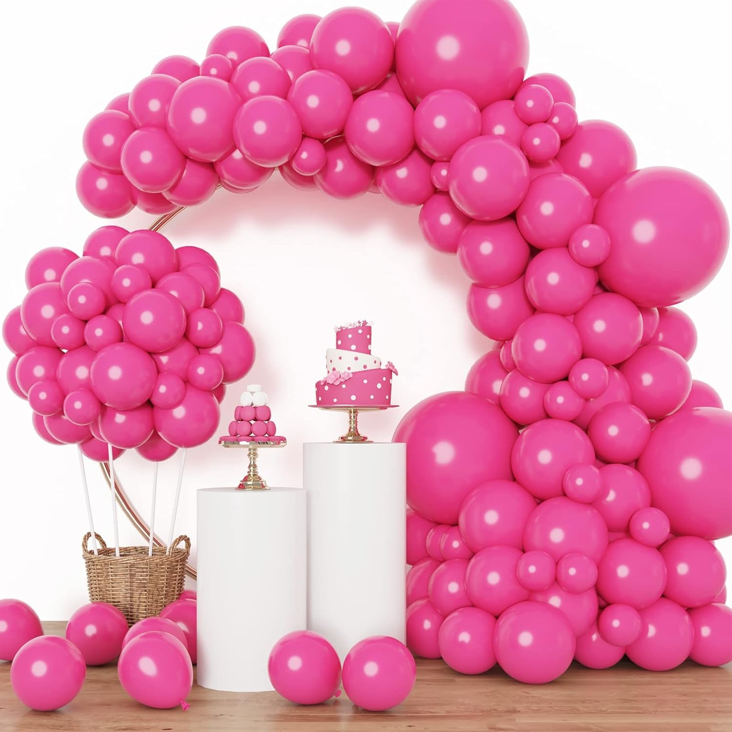 129-Piece Hot Pink Balloon Arch Kit - Latex Magenta Pink Balloons in Various Sizes (18", 12", 10", 5") for Birthday, Baby Shower, Wedding, and Princess Theme Party Decorations