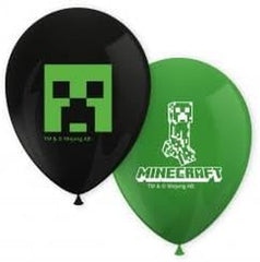 Minecraft Pack of 8 Party Balloons Diameter 21 Cm, Printed, Green, Black, Latex Balloons, Birthday, Decoration