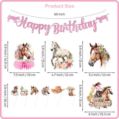 185 Pcs Cowgirl Birthday Party Decorations Tableware Set, Horse Party Supplies Includes Plates, Napkins, Cups, Banner, Hanging Swirl, Tablecloth, Cake Topper, for Girl Birthday Decorations, Serve 25