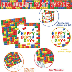 173 PCS Building Block Birthday Party Decorations - Plates, Napkins, Cups, Cutlery, Cake & Cupcake Toppers, Banner, Hanging Swirls, Tablecloth, Balloons for Boys' Kids' Birthday Party, Serves 20