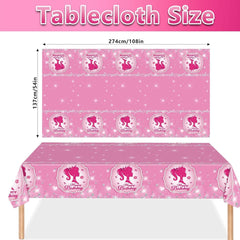 194 Pcs Pink Princess Party Supplies Kit for 24 Guests - Disposable Tableware Set with Plates Napkins Cups Cutlery Tablecloth & Banner, Ideal for Girls' Birthday Decorations