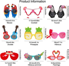 Luau Party Sunglasses - Set of 9 Pairs of Humorous Hawaiian Glasses, Tropical Costume Accessories, Fun Summer Kids' Party Favors, Beach-Themed Party Decoration Supplies