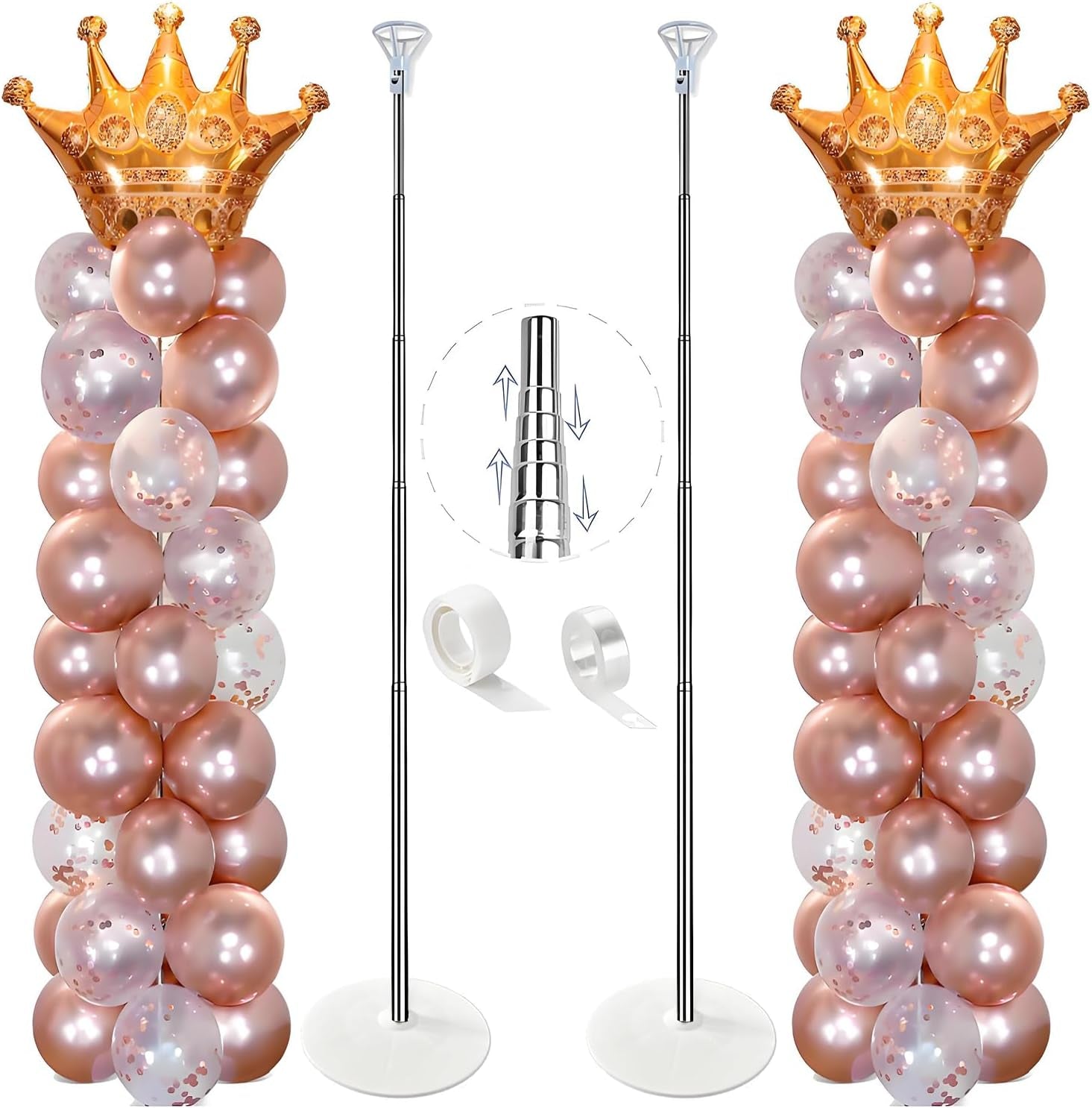 Balloon Column Stand Kit Set of 2, 7Ft Height Adjustable Balloon Arch Kit, Metal Telescopic Pillar Balloon Stand, Birthday Party, Graduation, Wedding Christmas Decorations