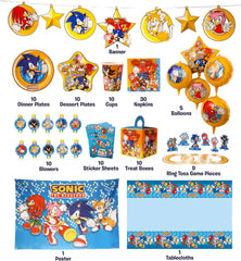 Sonic the Hedgehog Birthday Party Kit - Complete Supplies for 10, Video Game Themed Decorations, Licensed Banner, Plates, Cups, Balloons, Games, and Favors for Kids' Celebration