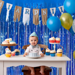 Blue Streamers Party Decorations 3.3X8.2Ft, 2 Pack Dark Blue Tinsel Backdrop for Ocean Themed Party Decor, Glitter Blue Foil Fringe Curtains for Door Decorations Hanging Birthday Baby Shower Halloween