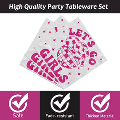 194 Pcs Cowgirl Party Decorations, Let'S Go Girls Decorations Cowgirl Theme Birthday Party Supplies Includes Cowgirl Paper Plates Napkins Cups Plastic Forks Knifes Spoons Paper Straws and Tablecloths Serve 24 Guests