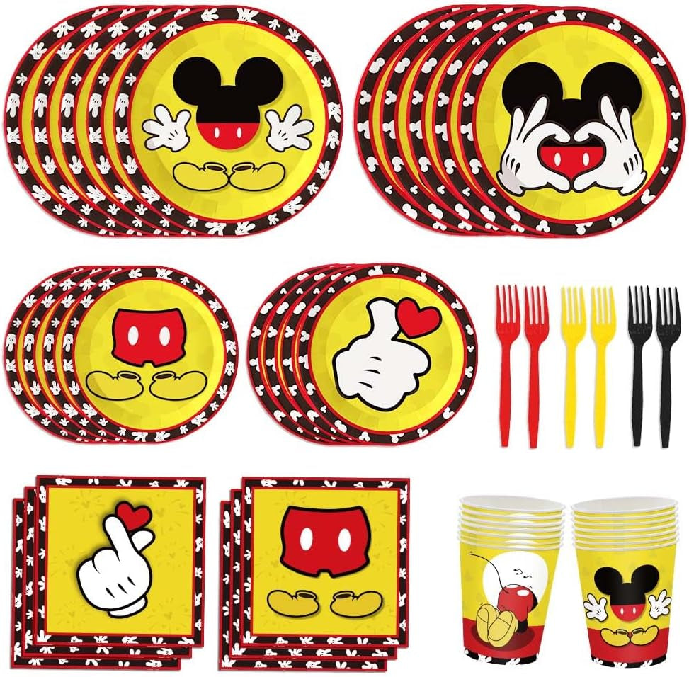 150Pcs Mickey Birthday Party Supplies Mouse Party Paper Plates Napkins Cups Forks for Kids 1St 2Nd 3Rd Birthday Decorations Severs 30 Guests