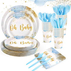 175 Pcs Baby Boy Shower Decorations, Dusty Blue, Includes Plates, Napkins, Cups, Cutlery for 25 Guests, D9267K-11-N
