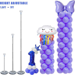 Balloon Column Stand Kit Set of 2, 7Ft Height Adjustable Balloon Arch Kit, Metal Telescopic Pillar Balloon Stand, Birthday Party, Graduation, Wedding Christmas Decorations