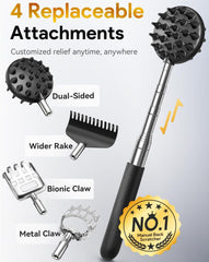Telescoping Back Scratcher with 4Pcs Detachable Scratching Heads, Fathers Day Dad Gifts for Men Back Scratcher for Men/Dad/Women