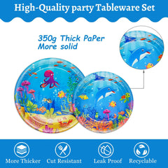 120 Pcs under the Sea Party Decorations Ocean Birthday Party Plates and Napkins Set Sea Animal Theme Tableware Set Underwater Creatures Table Decor Supplies Paper Plates Napkins Cups for 24 Guests