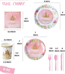 Princess Plates and Napkins Party Supplie - Serves 16 - Princess Birthday Decorations Includes Paper Plates Cups Napkins Cutlery Balloons Banner Tablecloth Party Favor Décor Idea