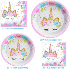 Unicorn-Themed Birthday Party Decoration Set for Girls, Complete Supplies Including Plates and Napkins, 96-Piece Magical Unicorn Party Essentials (Pink)