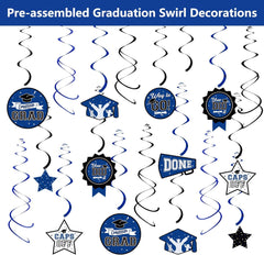 Graduation Decorations 2025 Blue, 2025 Graduation Party Decorations for 50 Guests, Disposable Tableware Set, Plates, Cups, Tablecloth with Congrats Grad Hanging Decor
