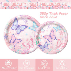 178 PCS Butterfly Birthday Party Supplies Disposable Paper Plates, Napkins, Cups, Cutlery, Tablecloth, Banner, and Hanging Swirl for Butterfly Birthday Decorations, Serves 25