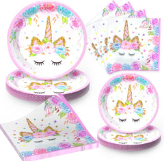 Unicorn-Themed Birthday Party Decoration Set for Girls, Complete Supplies Including Plates and Napkins, 96-Piece Magical Unicorn Party Essentials (Pink)