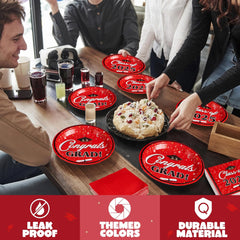 200 Pcs Graduation Party Plates and Napkins Red Dinnerware Set Supplies, 2025 Disposable Dessert Paper Plates Luncheon Cocktail Napkins for Congrats Grad Graduation Decorations, Serve 50