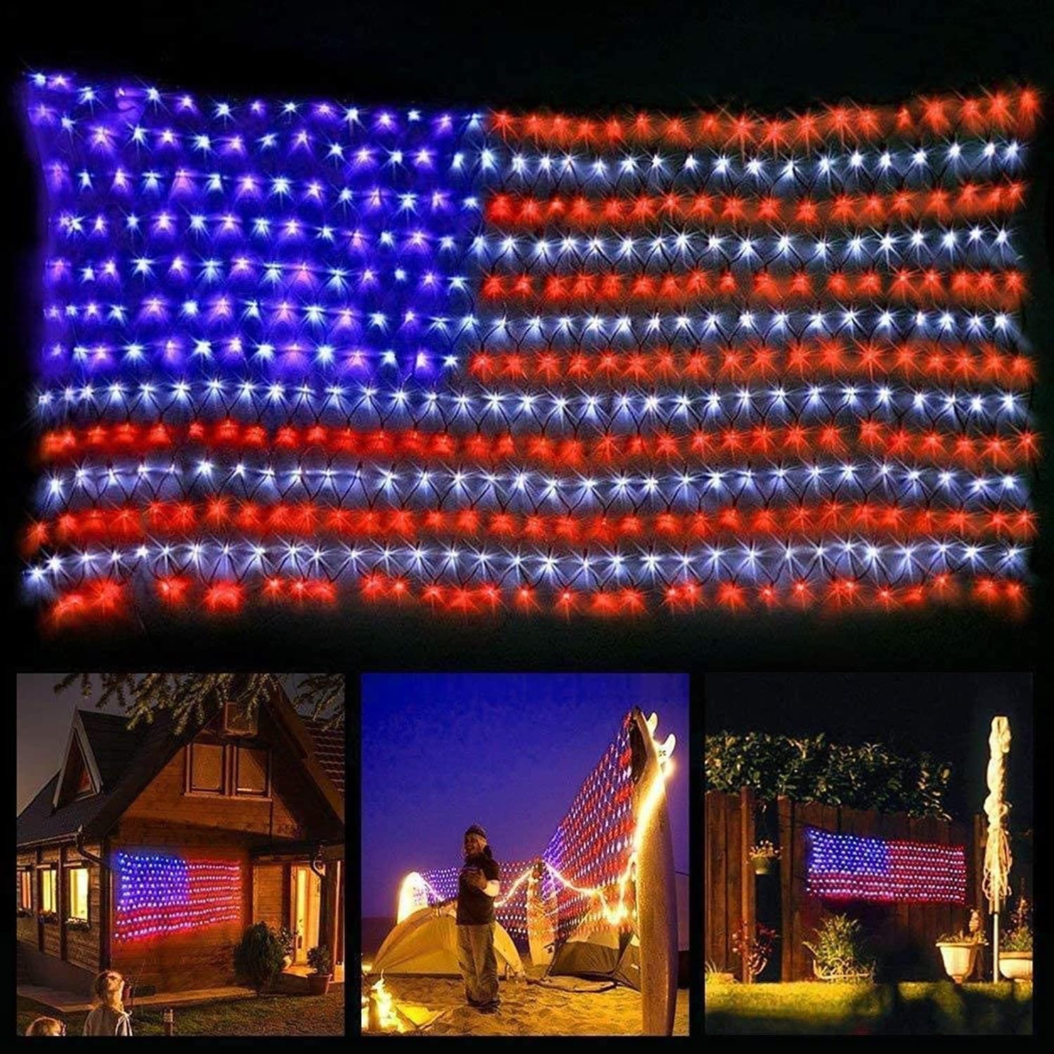 American Flag Lights 420 Super Bright Leds, Waterproof LED US Flags Light for 4Th of July Decorations, Memorial Day, Independence Day, Garden, Yard, Holiday, Party, Christmas Decorations
