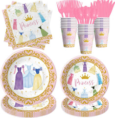 Princess Birthday Party Decorations Tableware - Princess Party Decorations Supplies for Birthday Baby Shower, Plate, Cup, Napkin, Disposable Cutlery, Princess Birthday Decorations | 24 Guest
