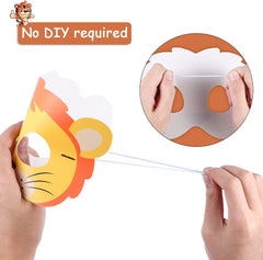 16 Pcs Safari Animal Masks for Kids Jungle Zoo Animals Cartoon Masks for Woodland Animal Theme Birthday Party Decorations