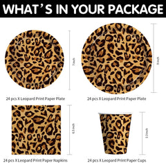 Leopard Print Party Supplies - Cheetah Print Party Decorations Tableware, Plate, Cup, Napkin, Tablecloth, Cutlery, Safari Animal Leopard Theme Birthday Baby Shower Party Supplies | Serve 24