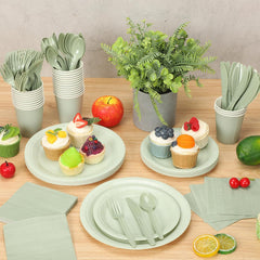 350 Pcs Bridal Shower Decorations Baby Shower Party Supplies Include Plates Cups and Napkins Sets with Plastic Forks Knives Spoons for Wedding Birthday (Sage)