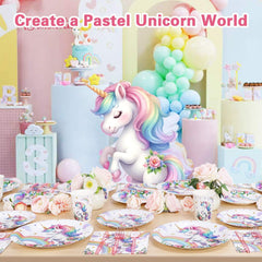 175Pcs Unicorn Birthday Decorations Plates Set,Unicorn Party Decorations Pastel Rainbow Plates Napkins Cups and Cutlery for 25 Guests