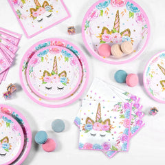 Unicorn-Themed Birthday Party Decoration Set for Girls, Complete Supplies Including Plates and Napkins, 96-Piece Magical Unicorn Party Essentials (Pink)