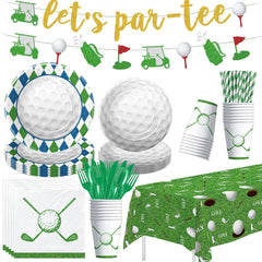 Golf Party Decorations, Golf Birthday Party Supplies, Plate, Napkin, Cup, Let'S Par-Tee Banner, Tablecloth, Cutlery, Golf Decorations for Golf Lover Baby Shower 1St 2Nd Birthday, Serves 24
