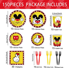 150Pcs Mickey Birthday Party Supplies Mouse Party Paper Plates Napkins Cups Forks for Kids 1St 2Nd 3Rd Birthday Decorations Severs 30 Guests