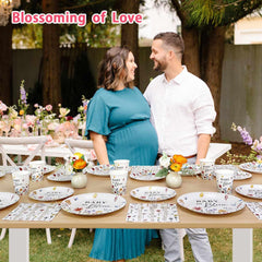 175Pcs Spring Baby in Bloom Baby Shower Decorations Plates Set, Wildflower Floral Baby Shower Paper Plates Napkins Cups and Cutlery Set for 25 Guests