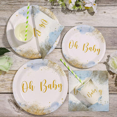 175 Pcs Baby Boy Shower Decorations, Dusty Blue, Includes Plates, Napkins, Cups, Cutlery for 25 Guests, D9267K-11-N