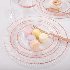 150PCS Rose Gold Plastic Plates – Disposable Plates with Rose Gold Plastic Silverware Include 50Plates, 25Forks, 25Knives, 25Spoons, 25Cups for Wedding & Party