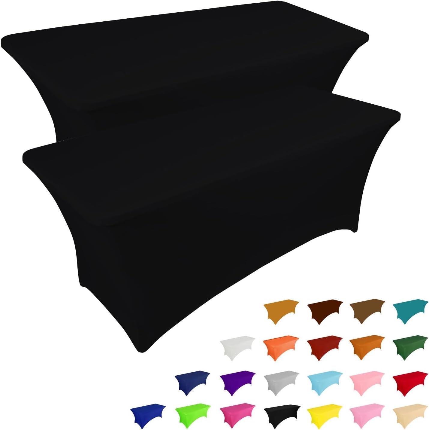 2 Pack 6FT Table Cloth for Rectangular Fitted Events Stretch Black Table Covers Washable Spandex Tablecloth Protector for Party, Wedding, Cocktail, Banquet, Festival