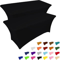 2 Pack 6FT Table Cloth for Rectangular Fitted Events Stretch Black Table Covers Washable Spandex Tablecloth Protector for Party, Wedding, Cocktail, Banquet, Festival