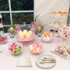 White and Gold Paper Plates Napkins Party Supplies,Disposable Gold Dot Paper Dessert Plates,105 PCS Birthday Plates and Napkins Party Supplies for Wedding(Serves 35 Guests 7")