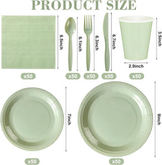 350 Pcs Bridal Shower Decorations Baby Shower Party Supplies Include Plates Cups and Napkins Sets with Plastic Forks Knives Spoons for Wedding Birthday (Sage)
